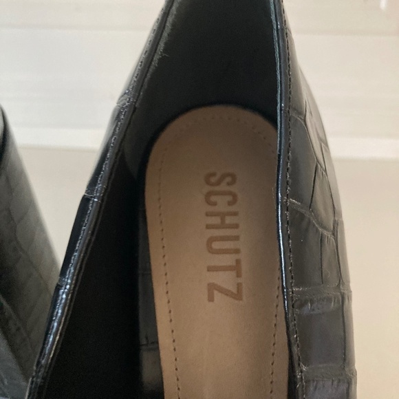 NWOT Schutz Free People Viola Black Leather Crocodile Print Platforms Sz 10 - Picture 5 of 9